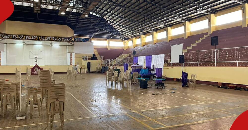 A general view shows a gymnasium after a bomb attack at Mindanao State University in Marawi.