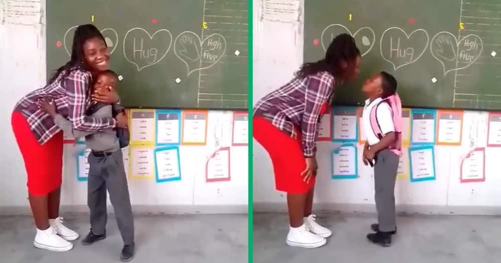 A female teacher kissed and hugged students