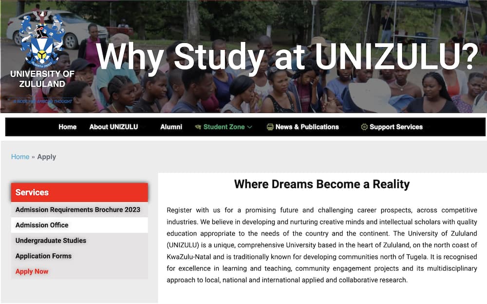University of Zululand online application
