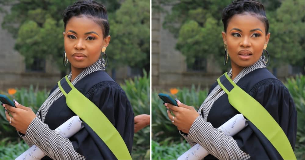 A pretty lady is excited to have obtained her Bachelor of Commerce degree from the University of the Witwatersrand