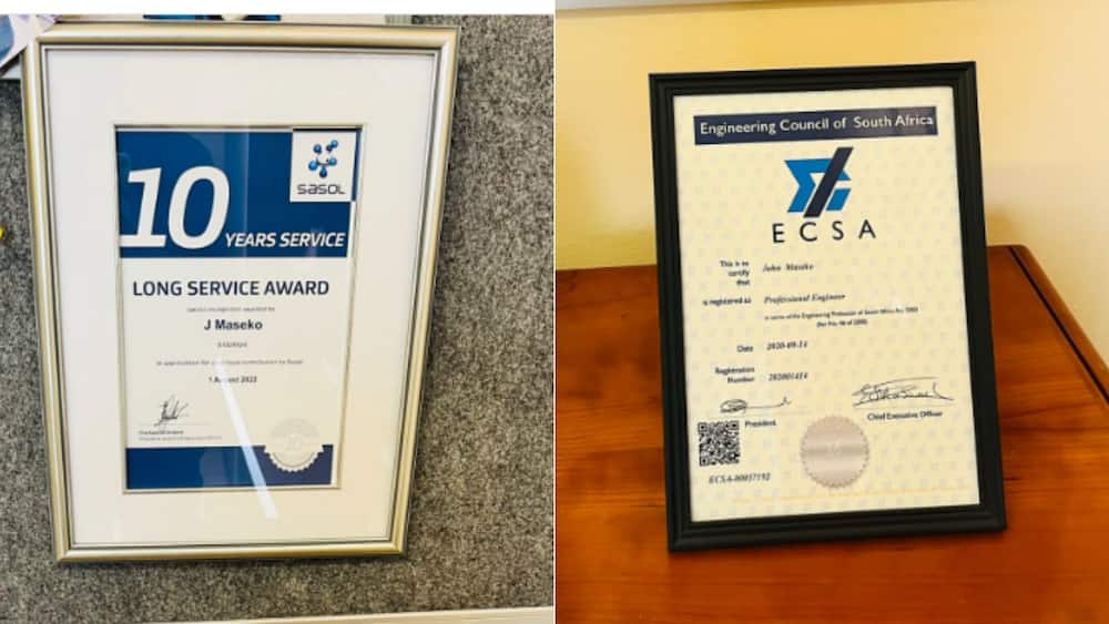 John Maseko's Sasol award, Certificate in Engineer Council of South Africa