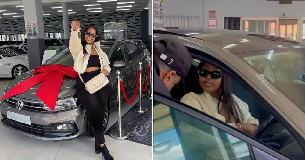 A fine babe showed off keys to her new VW and Mzansi celebs loved it