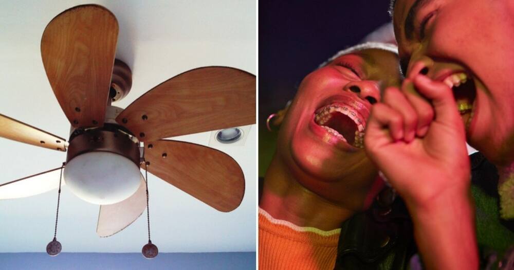 Woman, Dancing, Table, Hit on the Head by Ceiling Fan