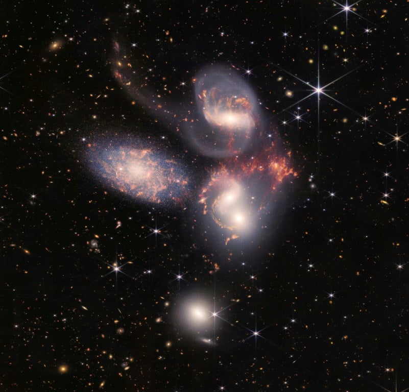 By studying Stephan's Quintet, "you learn how the galaxies collide and merge," said cosmologist John Mather, adding our own Milky Way was probably assembled out of 1,000 smaller galaxies