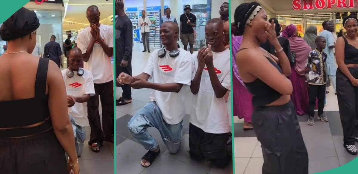 Twin brothers' proposal to twin sisters at a mall goes viral