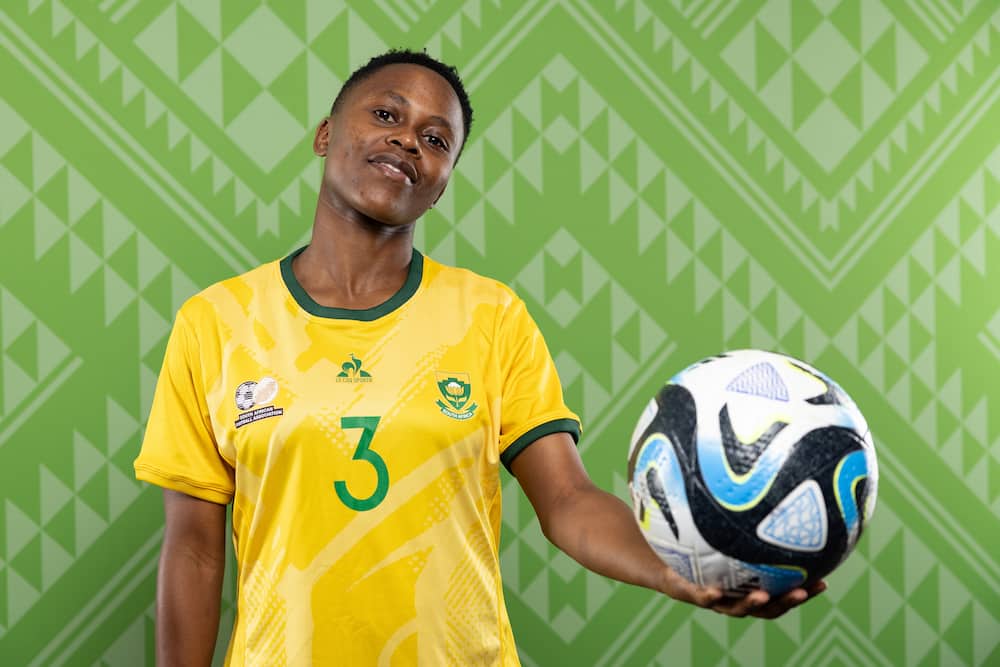 SA Defender Bongeka Gamede poses for a photo during the official FIFA WWC Australia & New Zealand 2023 portrait session.