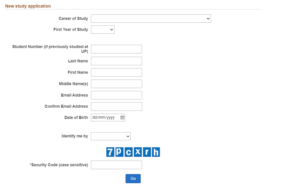 A screenshot of UP online application form