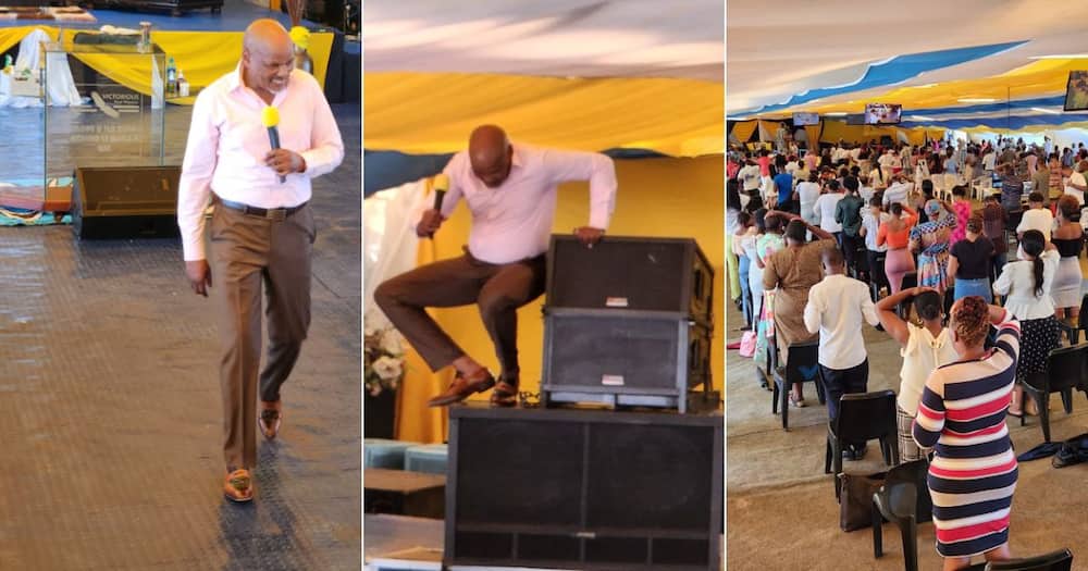 Pastor November of Victorious Faith Ministries in Bloemfontein with his congregation