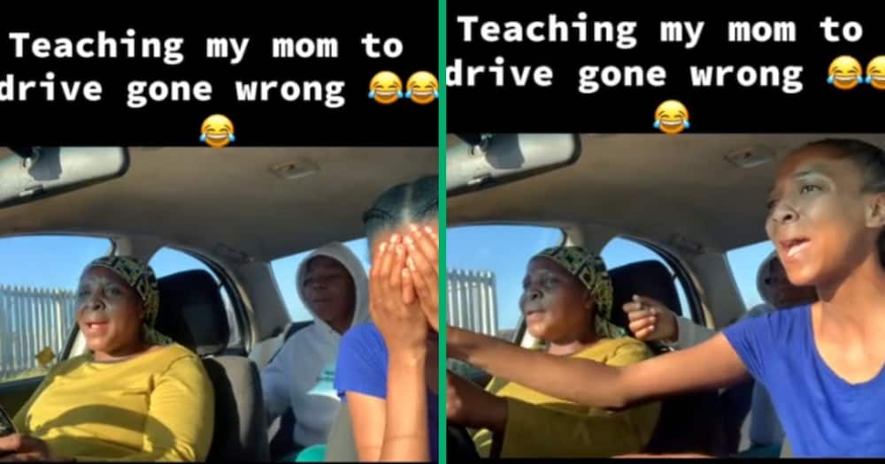 daughter teaches mom to drive