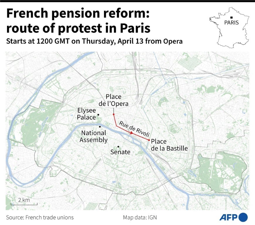 French pension reform: route of protest in Paris