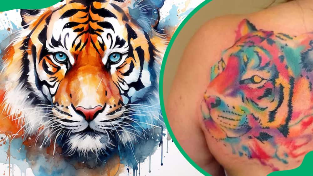 Watercolour tiger tattoo design