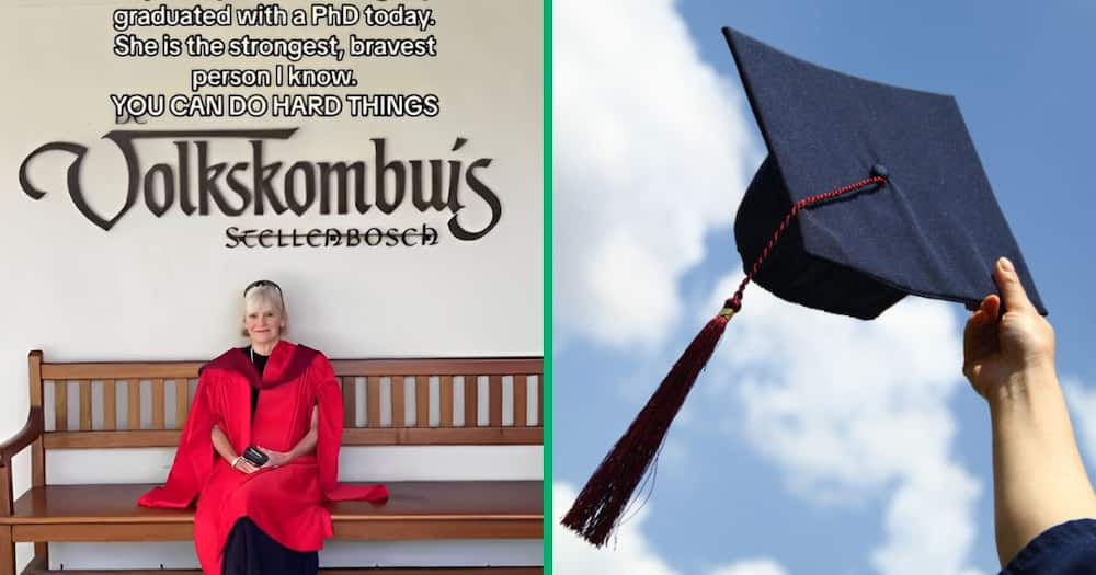 A TikTok user celebrated her mother, who achieved her PhD at 70 from Stellenbosh University.