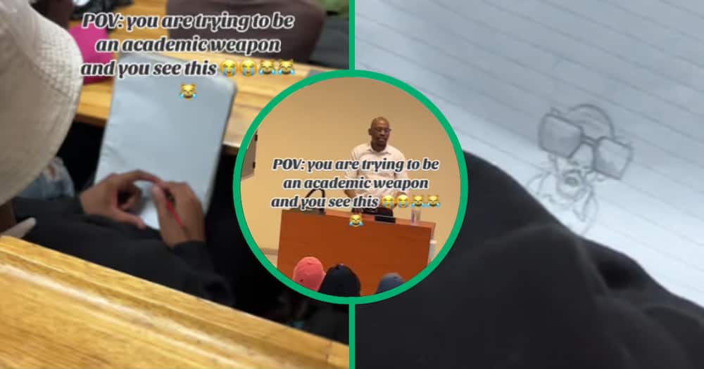 Student caught drawing funny cartoon of university lecturer during class