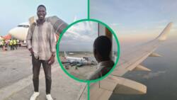 Nigerian man overjoyed as he flies in aeroplane for the 1st time, posts photos: "I was speechless"