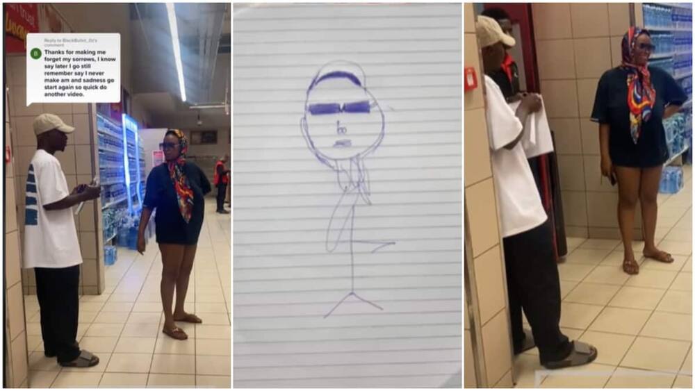 Speaking to strangers in public/man drew lady in supermarket.
