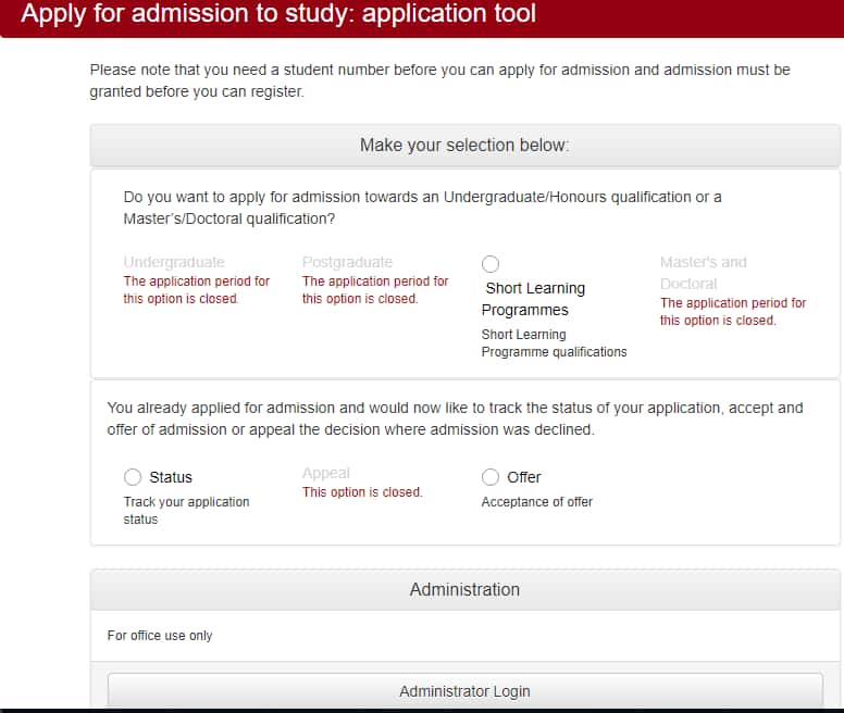 unisa 2019 application period