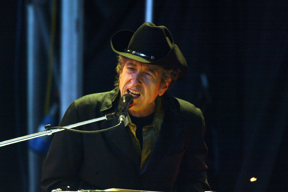 Bob Dylan performs on stage at The Fleadh