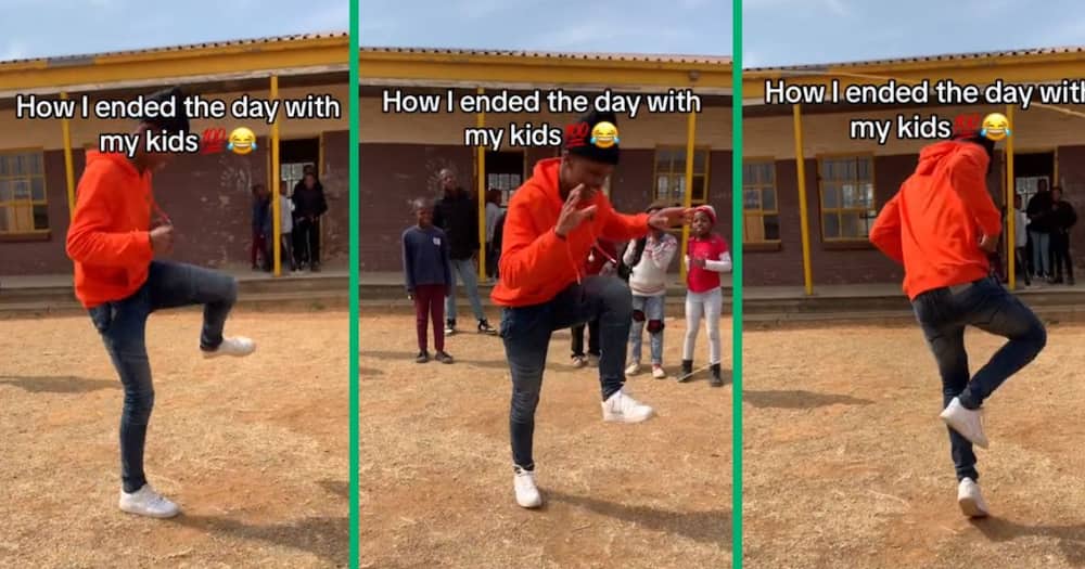Teacher jumping rope with pupils in video