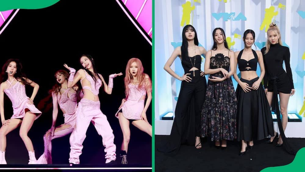 BLACKPINK performing at the Coachella Stage (L). The music band attends the 2022 MTV VMAs (R)