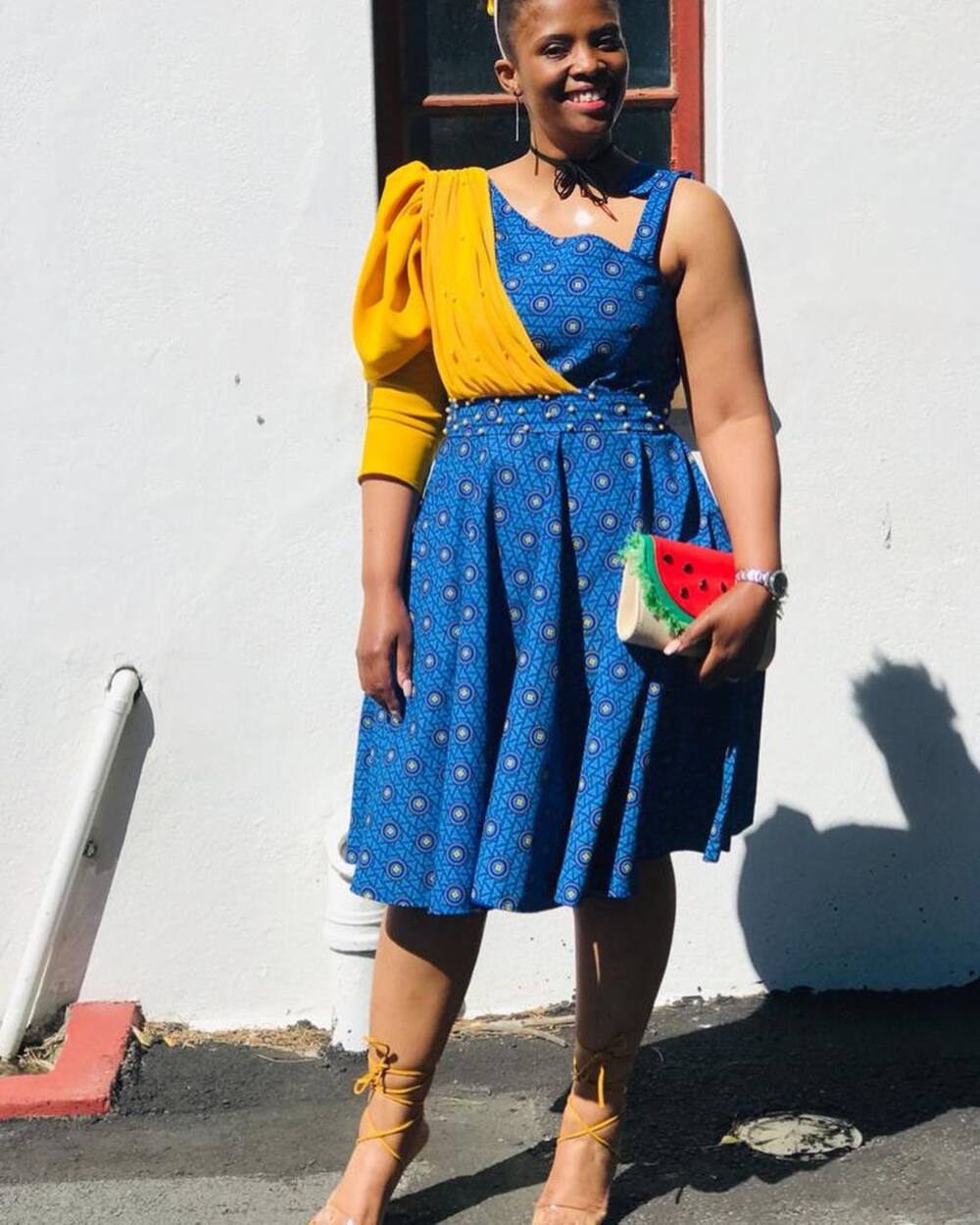 Blue and Yellow puff-sleeved outfit