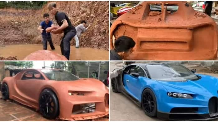 4 talented boys dig out mud, use it to mould cute Bugatti Chiron with crazy speed