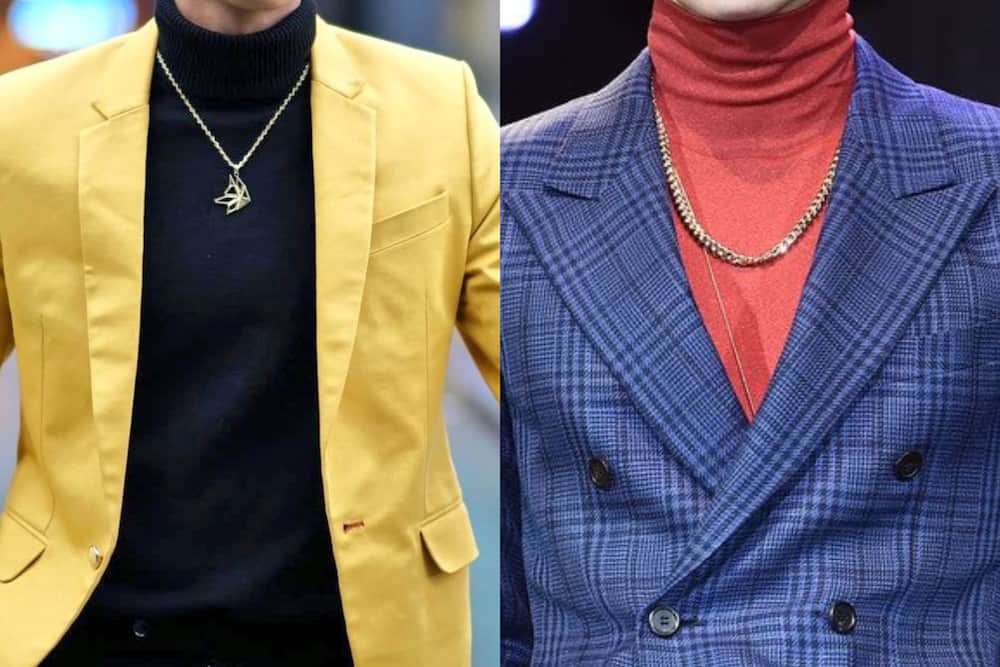 Turtleneck with suit and chain