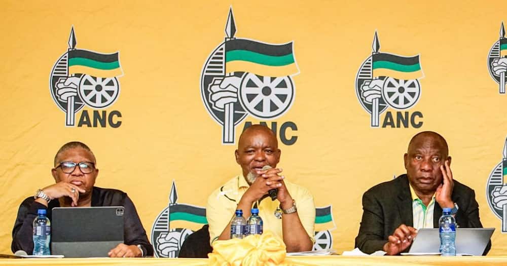 ANC leaders Fikile Mbalula, Gwede Matashe and President Cyril Ramaphosa