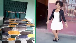 Young lady with beautiful green interiors in bedroom inspires many people