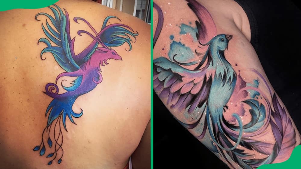 Purple and blue phoenix tattoos