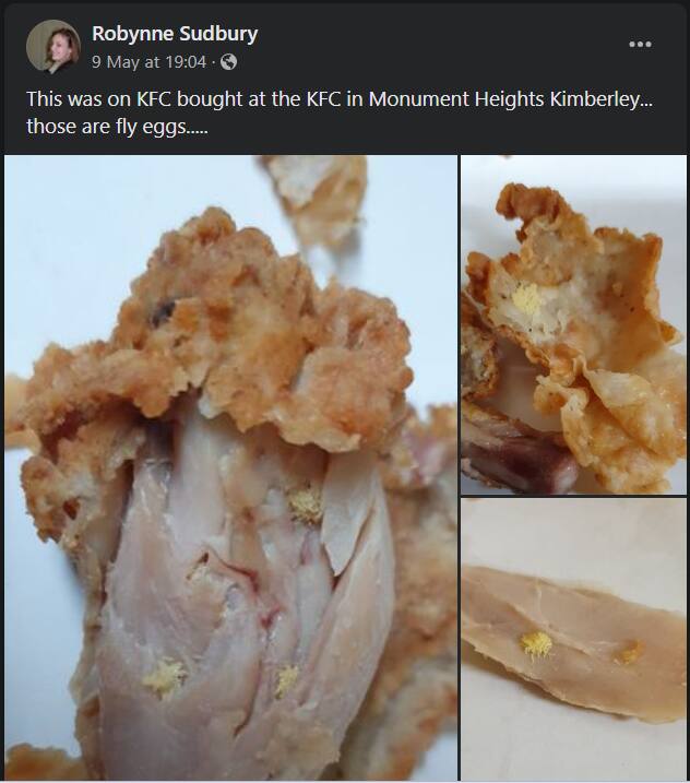 A South African woman claimed that her fried chicken from a popular fast food outlet had fly eggs on it