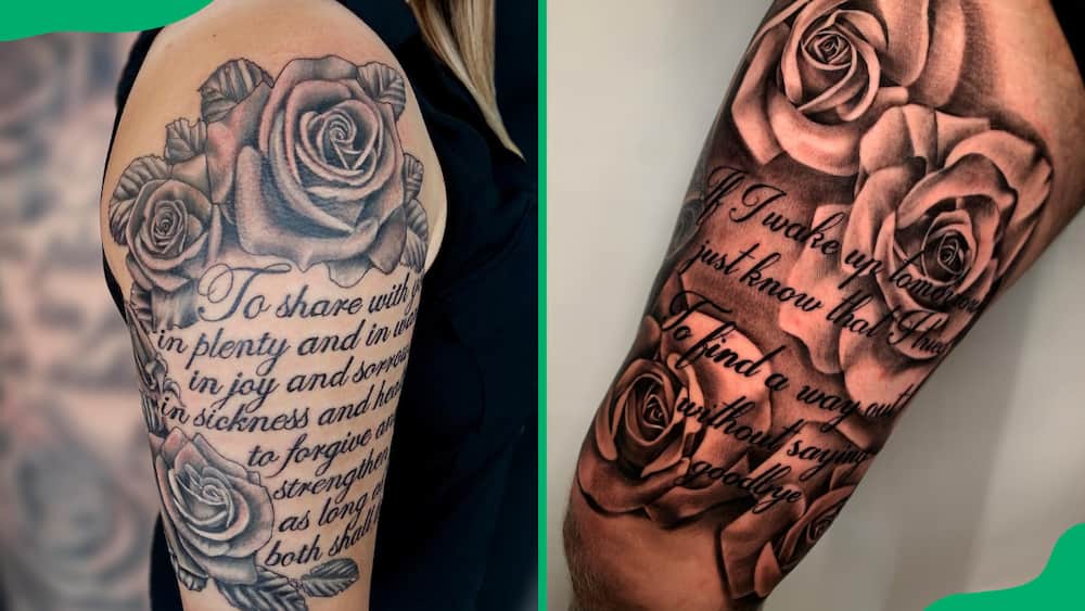 Script rose tattoo