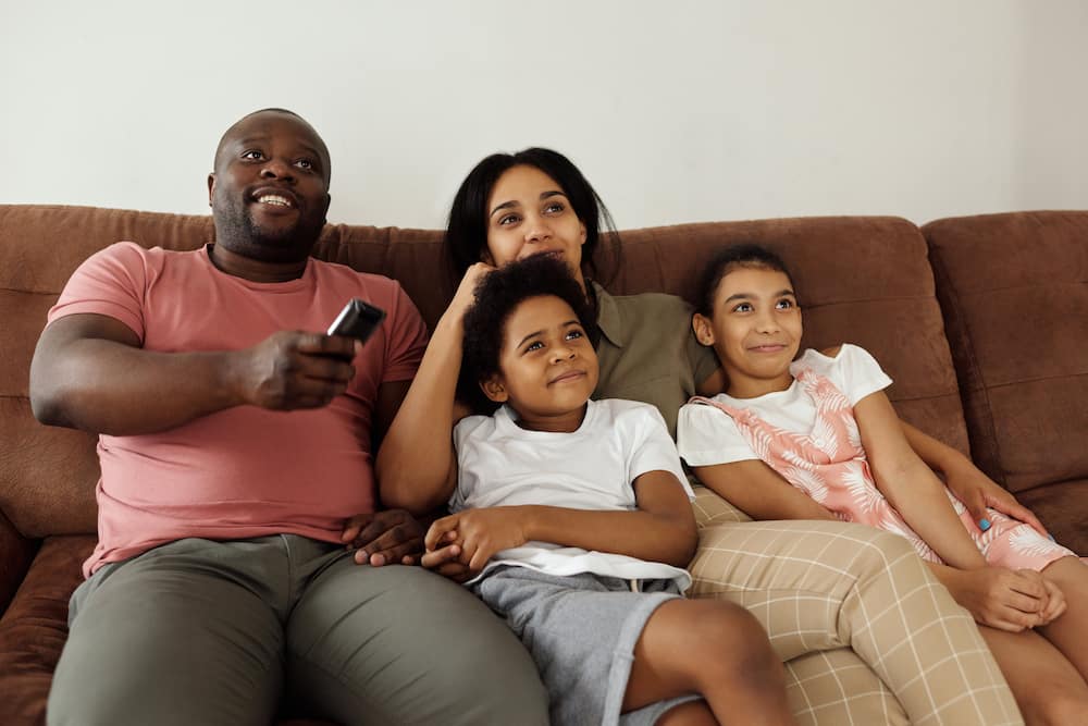A family watching TV