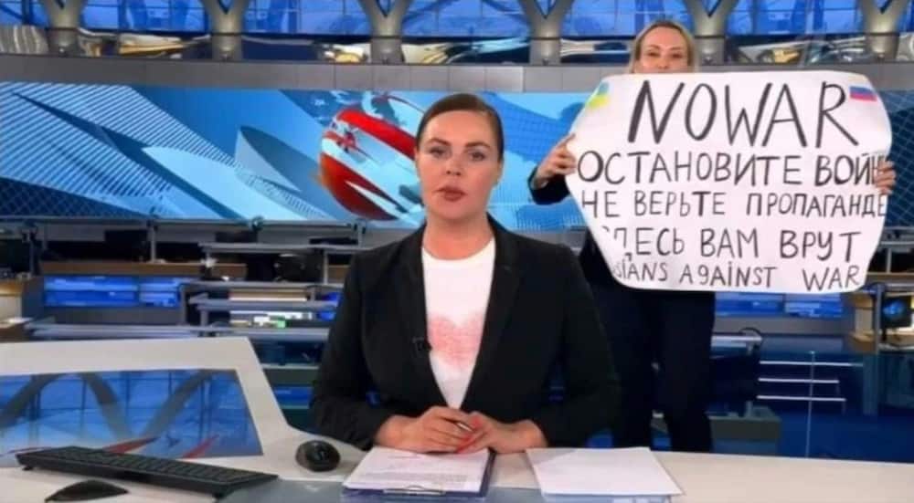 The protest by Marina Ovsyannikova, right, ended her television career in Russia