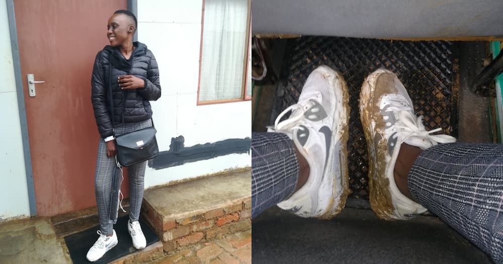SA Lady Falls on 1st Day to Work, Still Grateful Despite Muddy Shoes