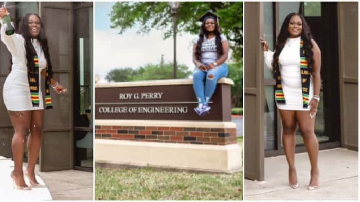 Beautiful lady set to graduate with engineering degree from university slays in mini-skirt; peeps react to photos
