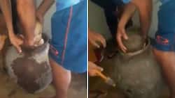Men use hammer to crack open vase and free little boy who got himself stuck, netizens share similar clips