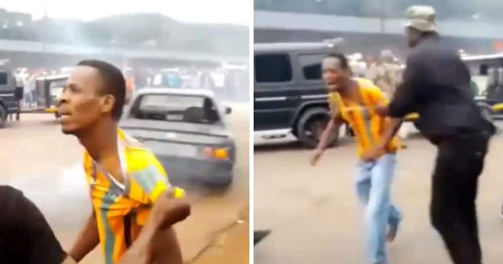 Dancing man slapped after almost being knocked by spinning BMW 3 Series