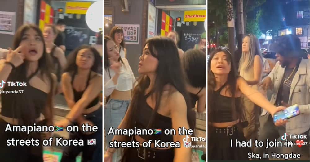 TikTok user @luyanda37 was in Korea and filmed Korean people grooving to amapiano