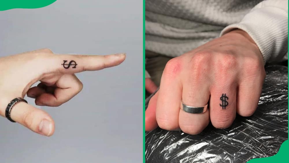 A dollar sign finger tattoo