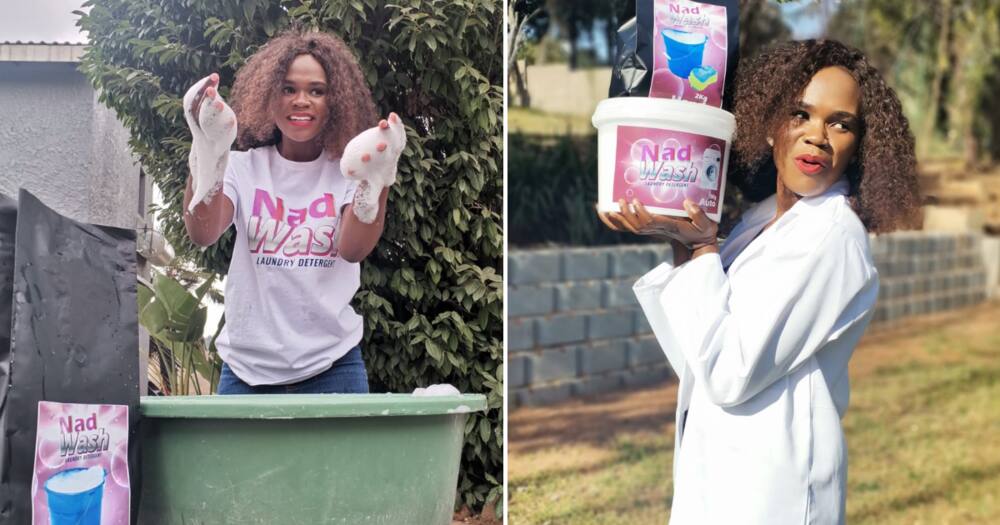 Nandi Hlungwani showing off her product, Nad Wash