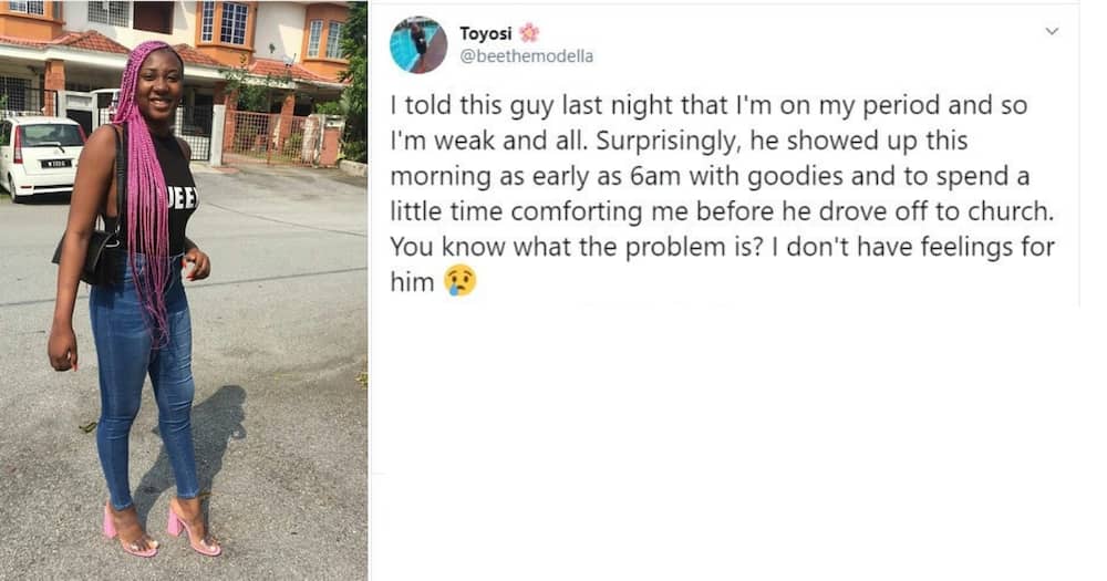 Lady receives criticisms after narrating what a man did for her during her period