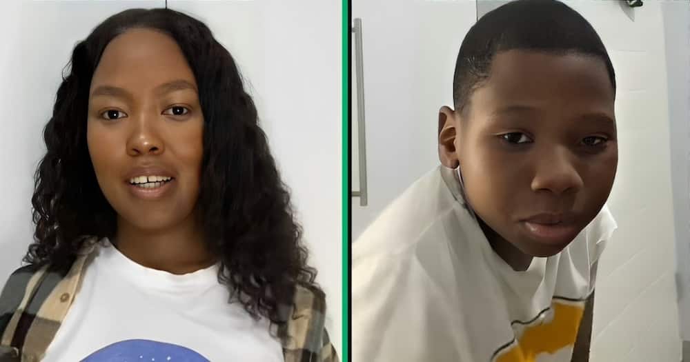 A TikTok video shows a woman being reprimanded by her eight-year-old brother for drinking.