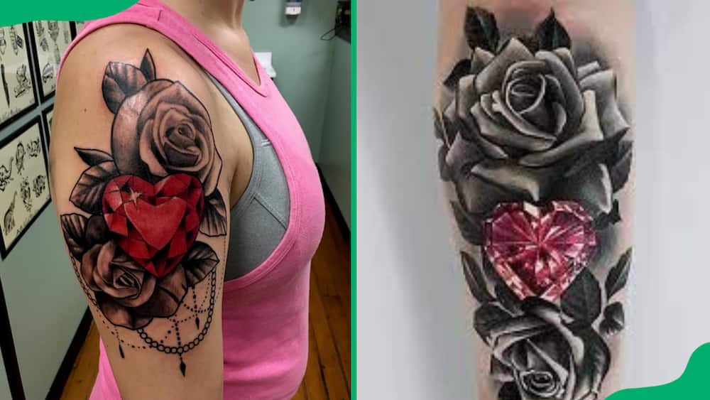 Heart and rose tattoos