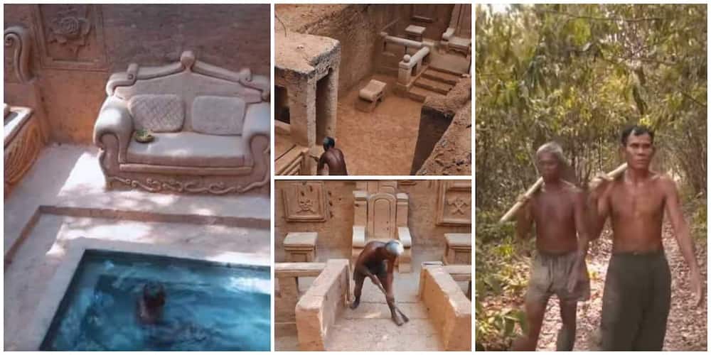 4 men construct house that has a swimming pool in village with only mud, video causes stir