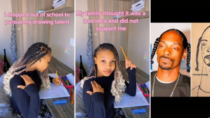 Lady shares how she dropped out of school to pursue drawing talent in touching video, artwork has SA busting