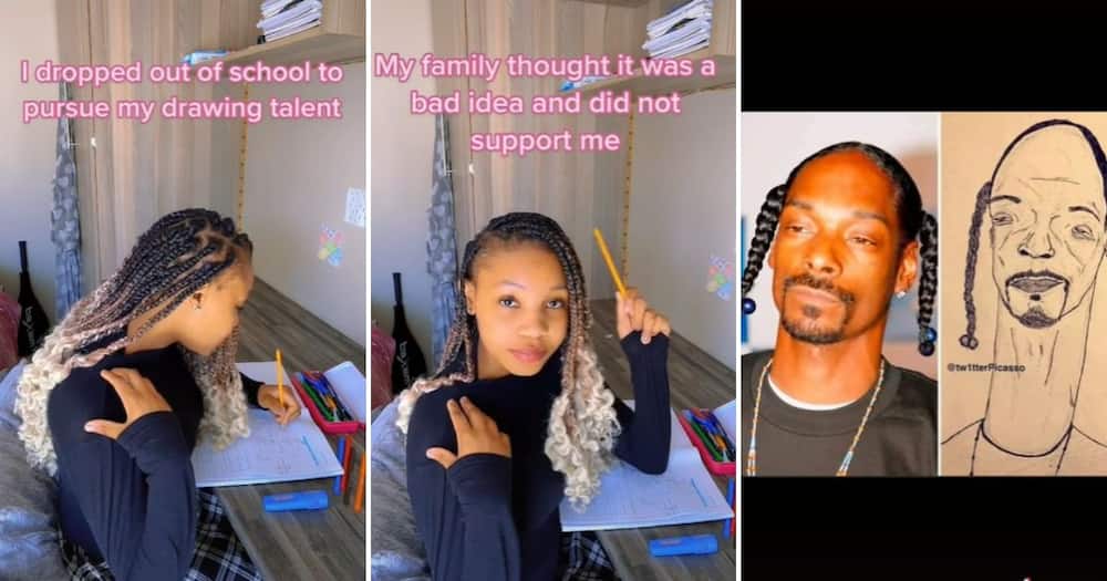 lady shows off drawing of Snoop Dogg