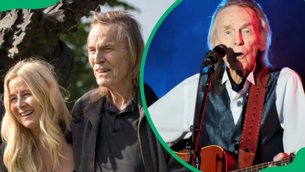 Gordon Lightfoot and his wife Kim Hasse during the 2017 Mariposa Folk Festival (L). The singer performing at a 2022 concert (R)