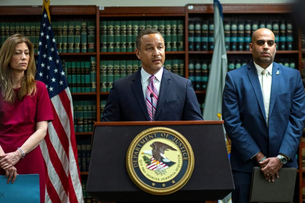 Eastern District of New York Attorney Breon Peace (C) speaks during a press conference in May 2022