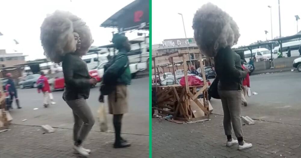 A woman walked around town with a massive afro