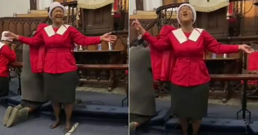 Old lady singing at church